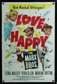 y514 LOVE HAPPY one-sheet movie poster '49 Marx Brothers and sexy girls!