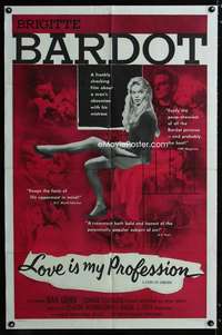 y512 LOVE IS MY PROFESSION one-sheet movie poster '59 sexy Brigitte Bardot!