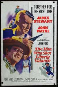 y488 MAN WHO SHOT LIBERTY VALANCE one-sheet movie poster '62 Wayne, Stewart