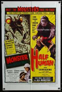 y466 MONSTER FROM GREEN HELL/HALF HUMAN one-sheet movie poster '57 terror!