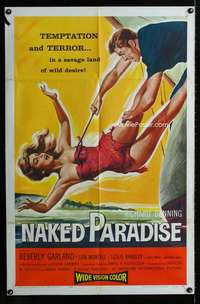 y443 NAKED PARADISE one-sheet movie poster '57 Beverly Garland hooked!