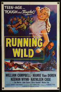 y337 RUNNING WILD one-sheet movie poster '55 sexy tough Mamie Van Doren!