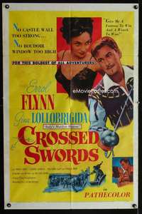 b247 CROSSED SWORDS one-sheet movie poster '53 Errol Flynn, Lollobrigida