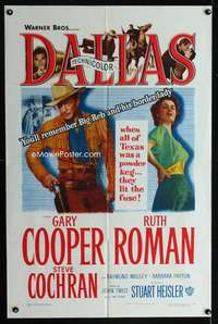 b253 DALLAS one-sheet movie poster '50 Gary Cooper, Ruth Roman, Texas!