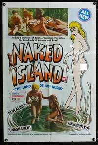 b688 NAKED ISLAND one-sheet movie poster '60s land of 1001 nudes, Mishkin!