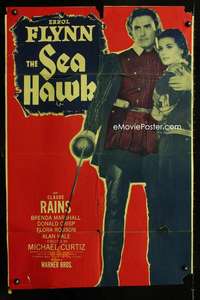 b782 SEA HAWK one-sheet movie poster R47 Errol Flynn, Brenda Marshall