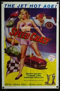 b803 SPEED CRAZY one-sheet movie poster '58 classic sexy hot rod image!