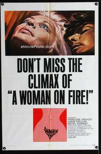 b889 WOMAN ON FIRE one-sheet movie poster '70 Don't Miss the Climax!