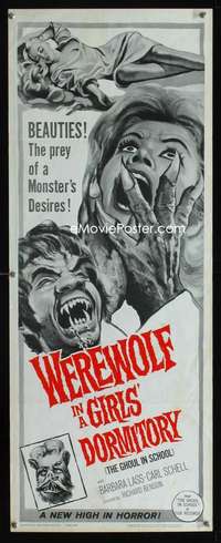 f651 WEREWOLF IN A GIRLS' DORMITORY insert movie poster '63 wild!