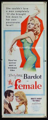 f667 WOMAN LIKE SATAN insert movie poster '59 Bardot is The Female!