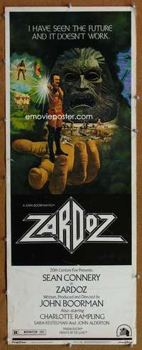 f681 ZARDOZ insert movie poster '74 Connery, John Boorman fantasy!