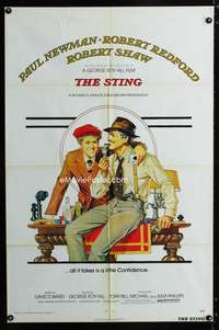 h715 STING one-sheet movie poster '74 Paul Newman, Redford, Amsel art!