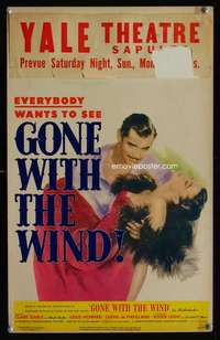 m329 GONE WITH THE WIND window card movie poster R47 Clark Gable, Leigh