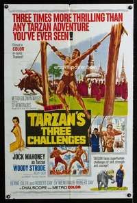 a494 TARZAN'S THREE CHALLENGES one-sheet movie poster '63 Jock Mahoney