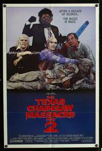 a501 TEXAS CHAINSAW MASSACRE PART 2 family style 1sh '86 Tobe Hooper horror sequel, cast portrait!