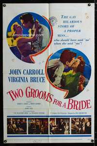 a525 TWO GROOMS FOR A BRIDE one-sheet movie poster '57 John Carroll, Bruce