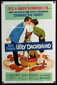 a527 UGLY DACHSHUND one-sheet movie poster '66 Walt Disney, Great Dane!