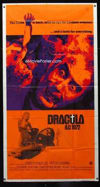 h238 DRACULA AD 1972 int'l three-sheet movie poster '72 Hammer, Christopher Lee