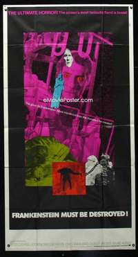 h240 FRANKENSTEIN MUST BE DESTROYED int'l three-sheet movie poster '70 Cushing