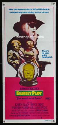 h166 FAMILY PLOT Australian daybill movie poster '76 Alfred Hitchcock, Black