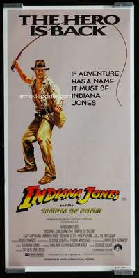 h180 INDIANA JONES & THE TEMPLE OF DOOM Hero is Back style Australian daybill movie poster '84