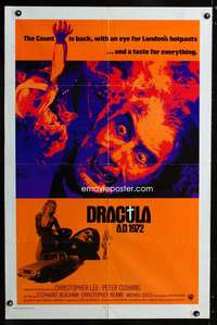 k241 DRACULA AD 1972 int'l one-sheet movie poster '72 Hammer, Christopher Lee