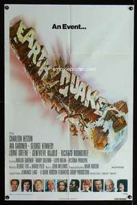 k253 EARTHQUAKE one-sheet movie poster '74 Charlton Heston, Ava Gardner