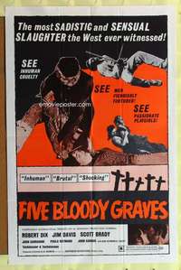 k285 FIVE BLOODY GRAVES one-sheet movie poster '70 Adamson western horror!