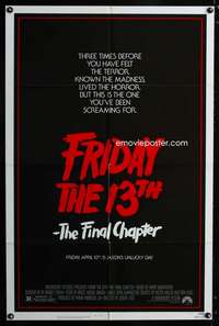 k297 FRIDAY THE 13th 4 one-sheet movie poster '84 Cory Feldman, horror!