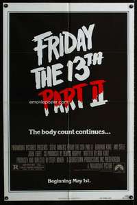 k295 FRIDAY THE 13th 2 advance teaser one-sheet movie poster '81 Jason!