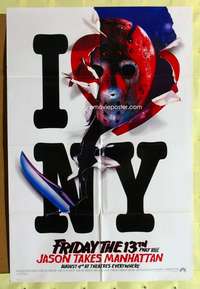 k301 FRIDAY THE 13th 8 teaser one-sheet movie poster '89 Jason in NY!