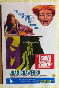 k380 I SAW WHAT YOU DID one-sheet movie poster '65 Joan Crawford, Ireland