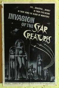 k392 INVASION OF THE STAR CREATURES one-sheet movie poster '62 AIP sci-fi!