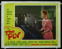 h360 FLY movie lobby card #3 '58 Patricia Owens about to kill him!