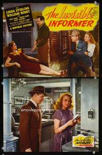 h645 INVISIBLE INFORMER 2 movie lobby cards '46 insurance fraud!