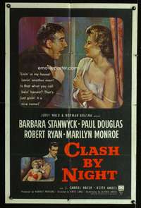 w195 CLASH BY NIGHT one-sheet movie poster '52 early Marilyn Monroe!