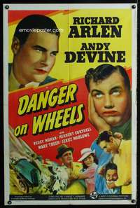 w225 DANGER ON WHEELS one-sheet movie poster '40 Richard Arlen, car racing!