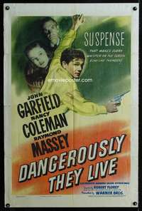 w227 DANGEROUSLY THEY LIVE one-sheet movie poster '42 John Garfield