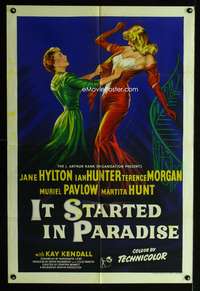 w454 IT STARTED IN PARADISE English one-sheet movie poster '52 sexy image!