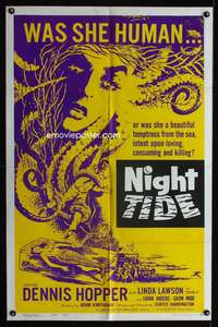 w607 NIGHT TIDE one-sheet movie poster '63 Dennis Hopper, horror!