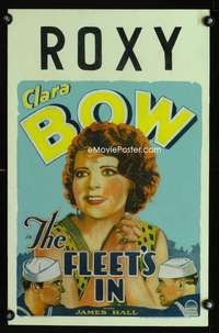 z158 FLEET'S IN window card movie poster '28 great artwork of Clara Bow!