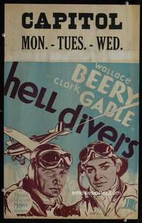 z180 HELL DIVERS window card movie poster '32 pilots Clark Gable & Beery!