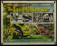 c252 LAND UNKNOWN half-sheet movie poster '57 cool Sawyer dinosaur art!