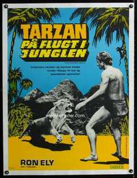 e452 TARZAN'S DEADLY SILENCE linen Danish movie poster '70 cool image!