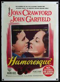 e107 HUMORESQUE linen Australian one-sheet movie poster '46 Crawford, Garfield