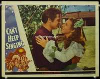 s286 CAN'T HELP SINGING movie lobby card '44 Deanna Durbin hug c/u!