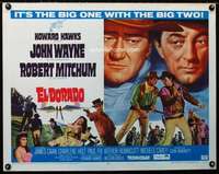 e207 EL DORADO half-sheet movie poster '66 John Wayne, Robert Mitchum