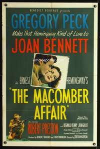 h413 MACOMBER AFFAIR one-sheet movie poster '47 Greg Peck, Joan Bennett