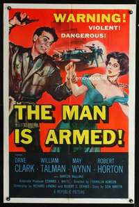 h434 MAN IS ARMED one-sheet movie poster '56 Dane Clark, sexy May Wynn!