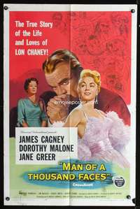 h435 MAN OF A THOUSAND FACES one-sheet movie poster '57 Cagney as Chaney!